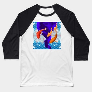 Orange Koi Fish with a Deep Purple Swirl Ocean- Happy Hong Kong Baseball T-Shirt